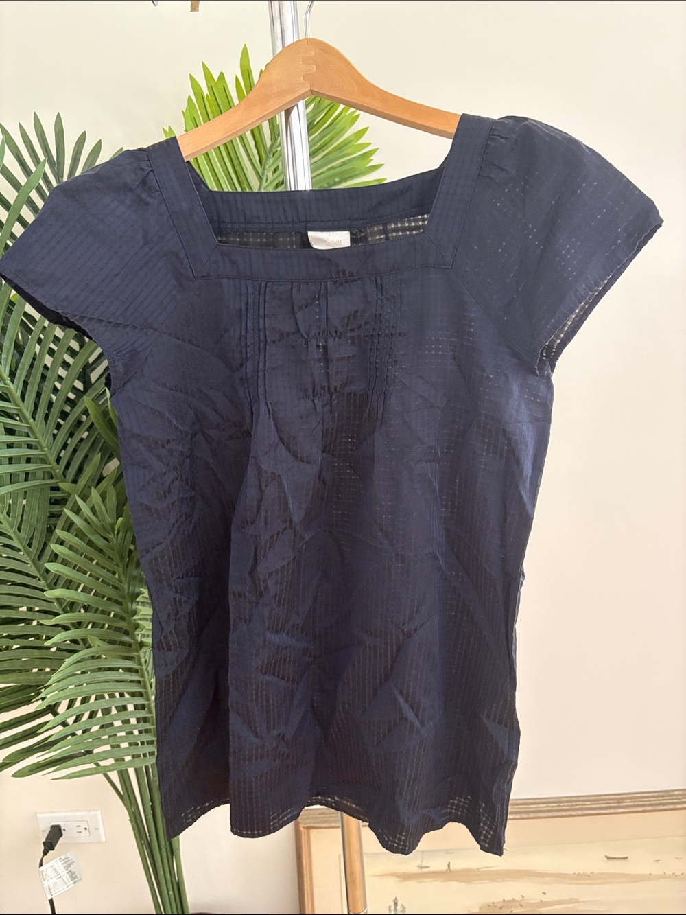 Emma James Dark Navy Square Neck Short Sleeve Blouse, sz 9